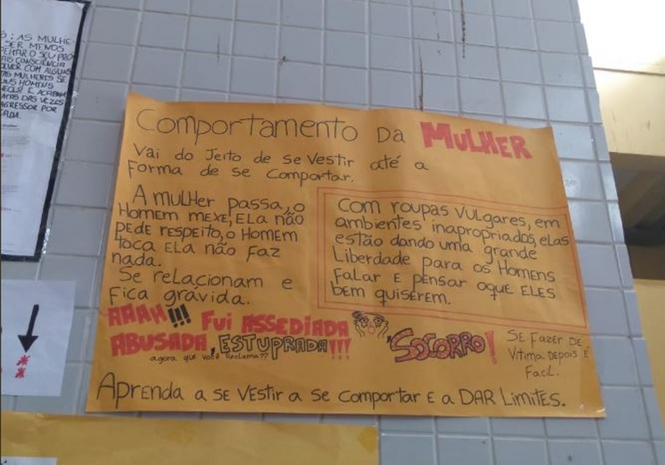 Cartazes com frases machistas em escola de Vila Velha, geram revolta na web